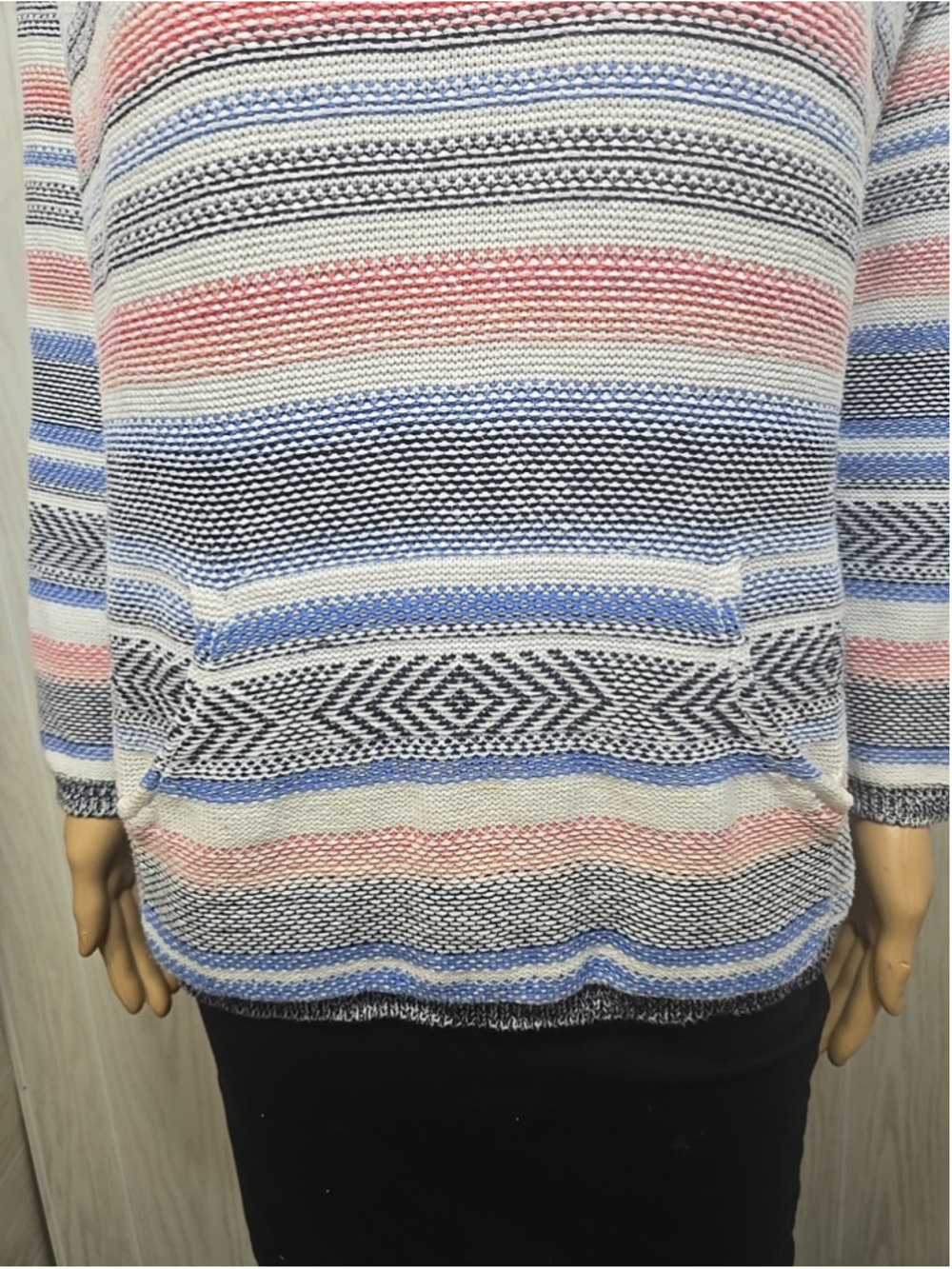Tribal Jeans Hoodie Pullover Medium Multi Stripe Cotton Kangaroo Pocket Beach - Picture 5 of 8